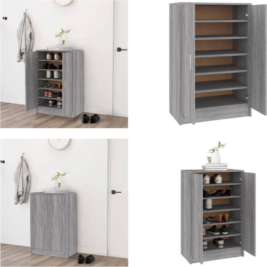 VidaXL Schoenenkast 60x35x92 cm bewerkt hout grijs sonoma eikenkleurig Schoenenrek Schoenenrekken Opbergrek Voor Schoenen Schoenenstellage