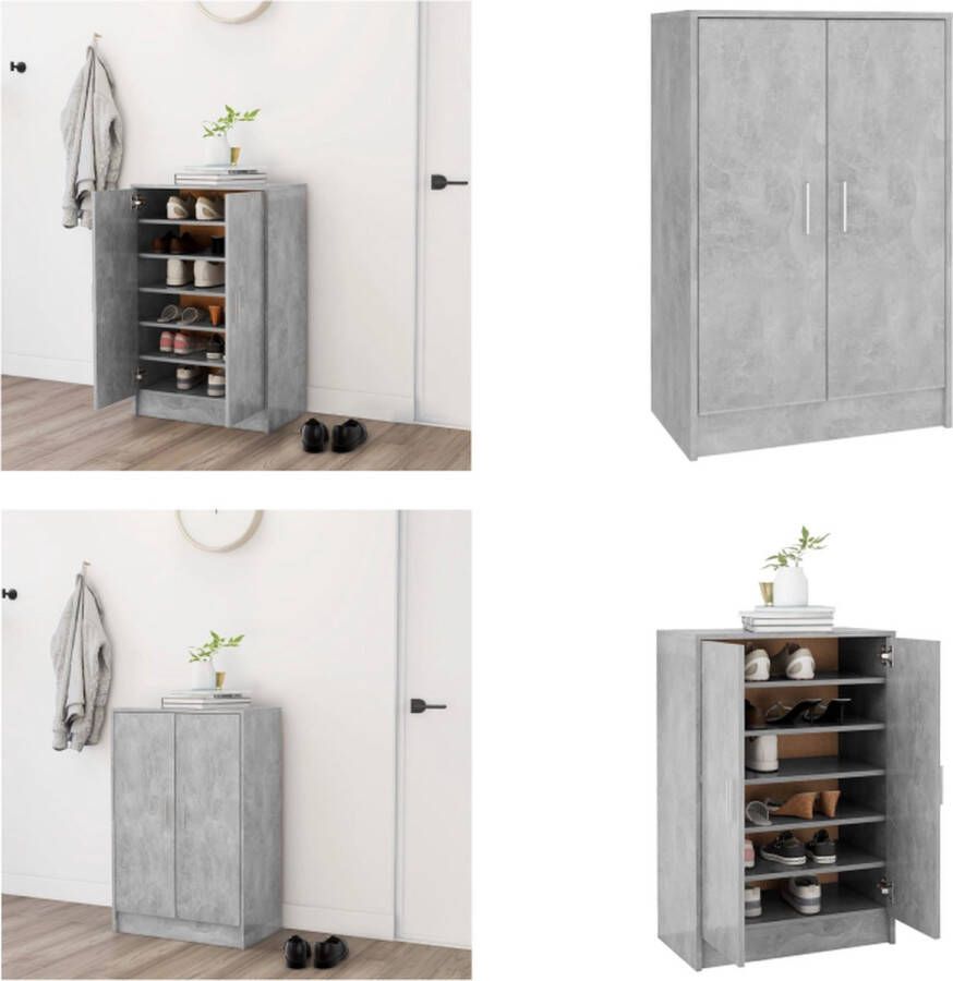VidaXL Schoenenkast 60x35x92 cm bewerkt hout betongrijs Schoenenkast Schoenenkasten Schoenenopbergers