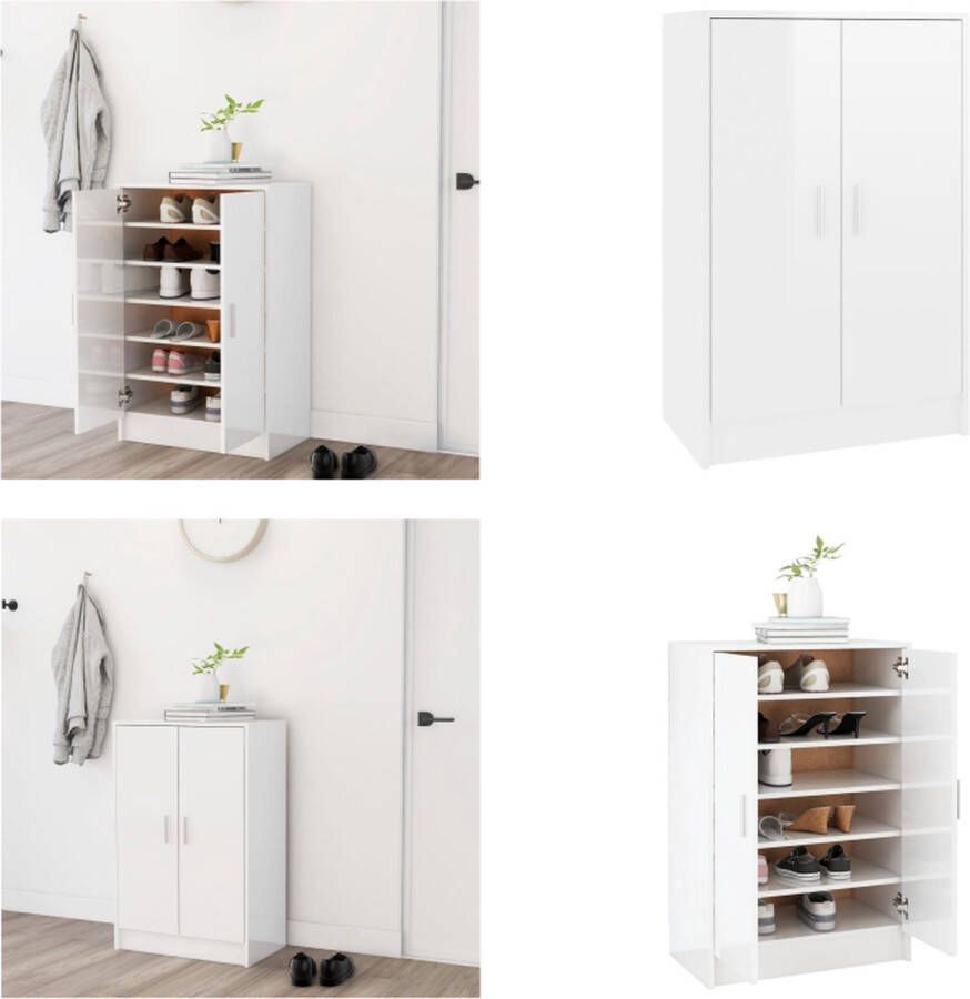 VidaXL Schoenenkast 60x35x92 cm spaanplaat hoogglans wit Schoenenkast Schoenenkasten Schoenenopbergers