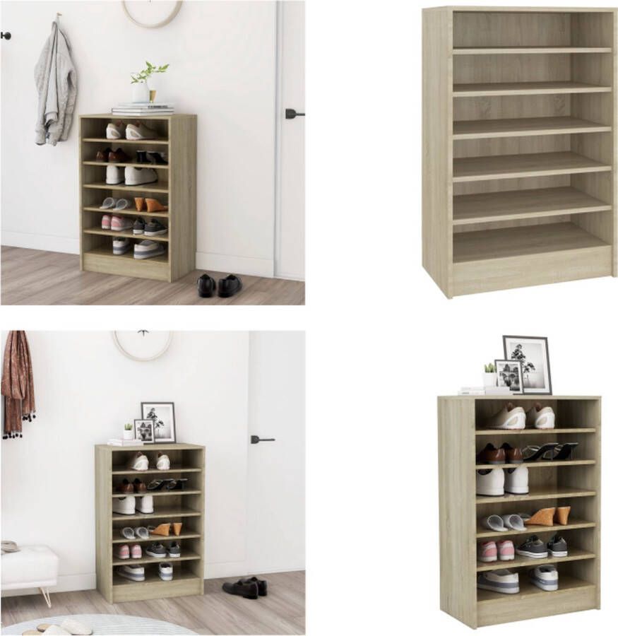 VidaXL Schoenenkast 60x35x92 cm bewerkt hout sonoma eikenkleurig Schoenenkast Schoenenkasten Schoenenopbergers