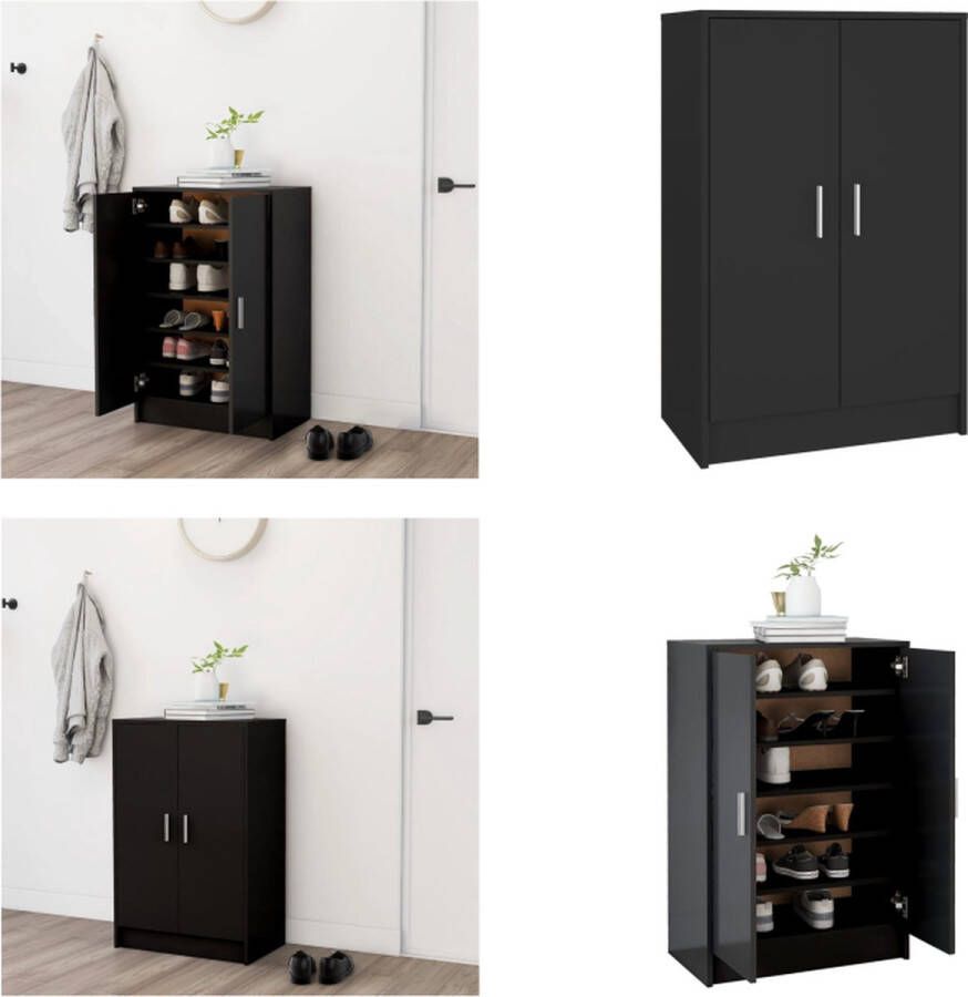 VidaXL Schoenenkast 60x35x92 cm bewerkt hout zwart Schoenenkast Schoenenkasten Schoenenopbergers