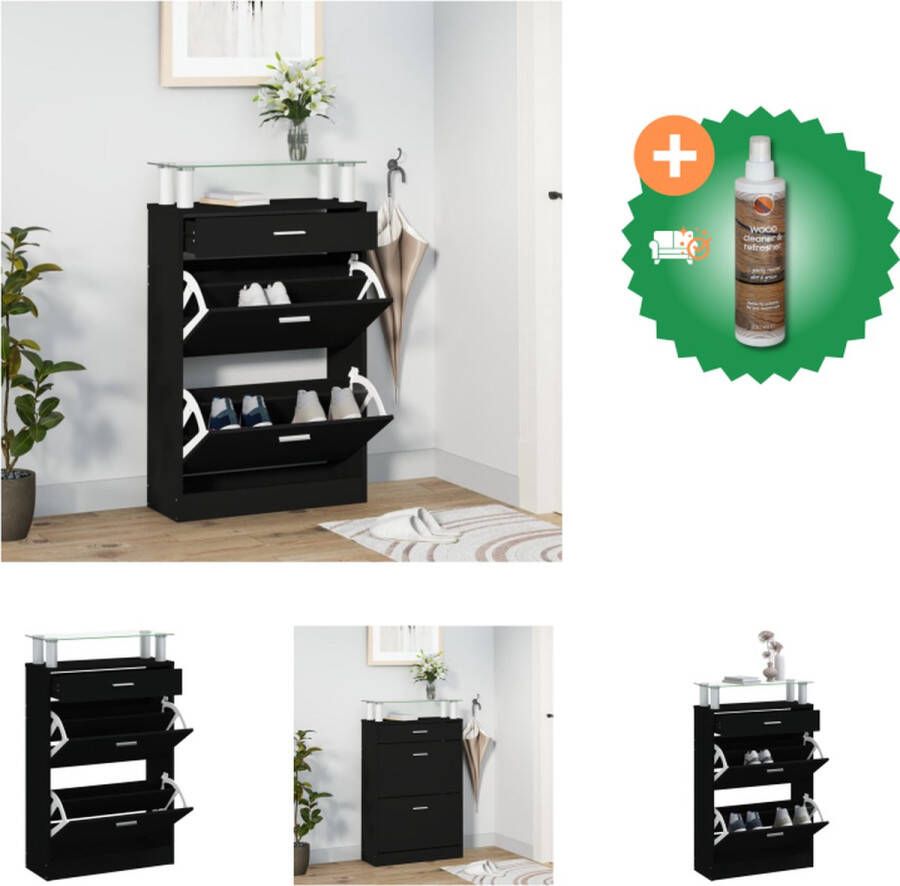 VidaXL Schoenenkast 63x24x104 cm bewerkt hout zwart Schoenenkast Inclusief Houtreiniger en verfrisser