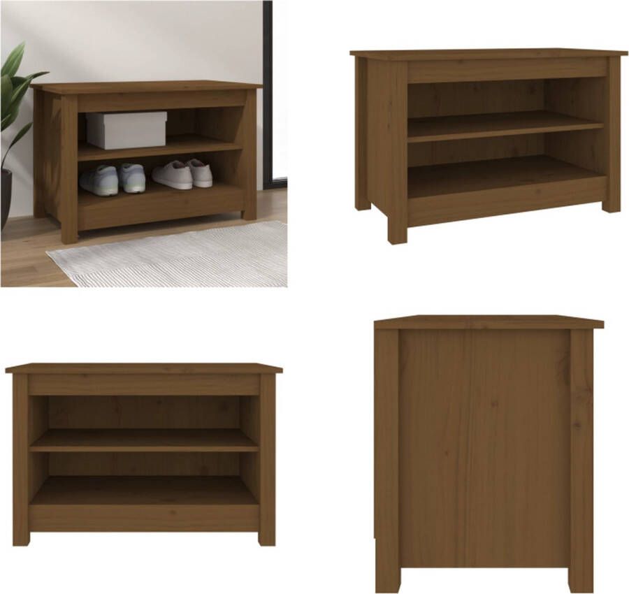 VidaXL Schoenenkast 70x38x45-5 cm massief grenenhout honingbruin Schoenenbank Schoenenbanken Opbergbank Schoenenkast