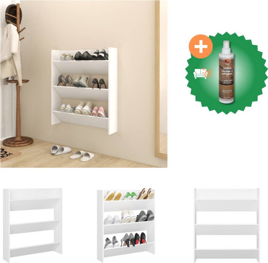 VidaXL Schoenenkast 80 x 18 x 90 cm Wandmontage Wit Schoenenkast Inclusief Houtreiniger en verfrisser