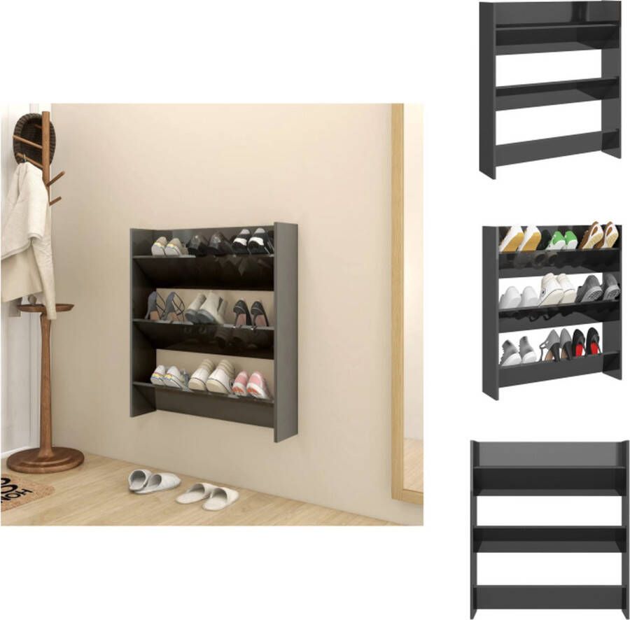 VidaXL Wandschoenenkast Wandschoenenkasten Wandkast Voor Schoenen Wandkasten Voor Schoenen Wandschoenenkast 80x18x90 cm bewerkt hout hoogglans grijs