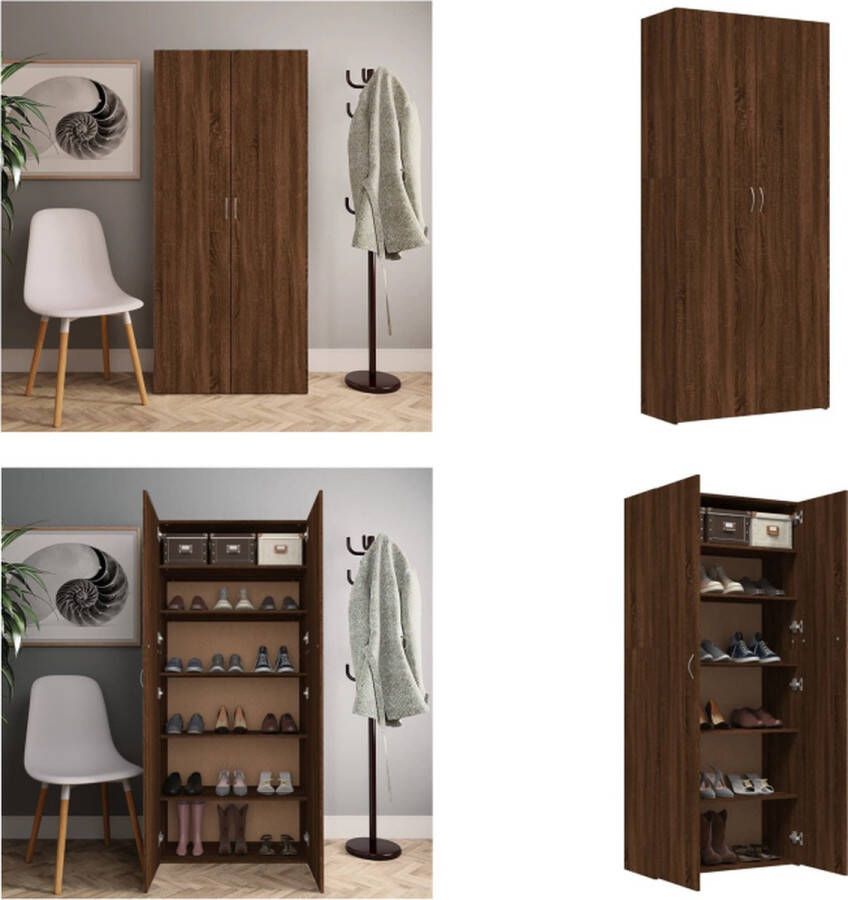 VidaXL Schoenenkast 80x35-5x180 cm bewerkt hout bruineikenkleurig Schoenenrek Schoenenrekken Opbergrek Voor Schoenen Schoenenstellage - Foto 2
