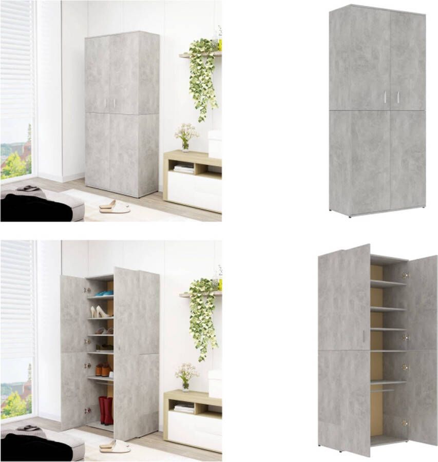 VidaXL Schoenenkast 80x39x178 cm bewerkt hout betongrijs Schoenenkast Schoenenkasten Schoenen Kast Schoenen Kasten