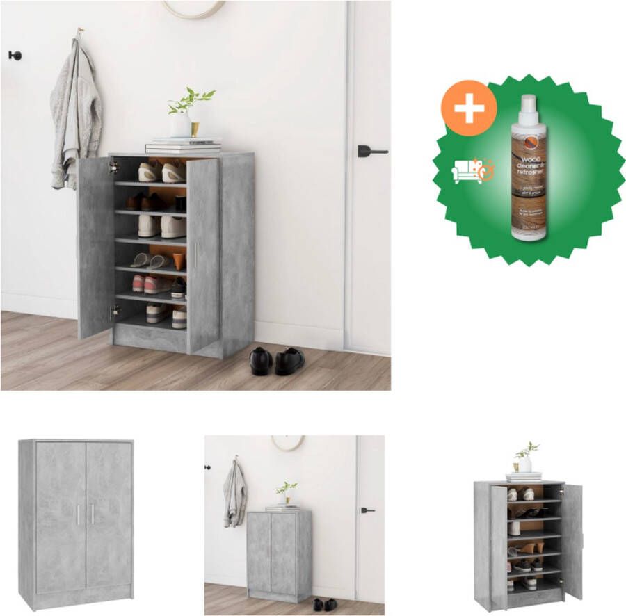 VidaXL Schoenenkast 60x35x92 cm spaanplaat betongrijs Schoenenkast Inclusief Houtreiniger en verfrisser