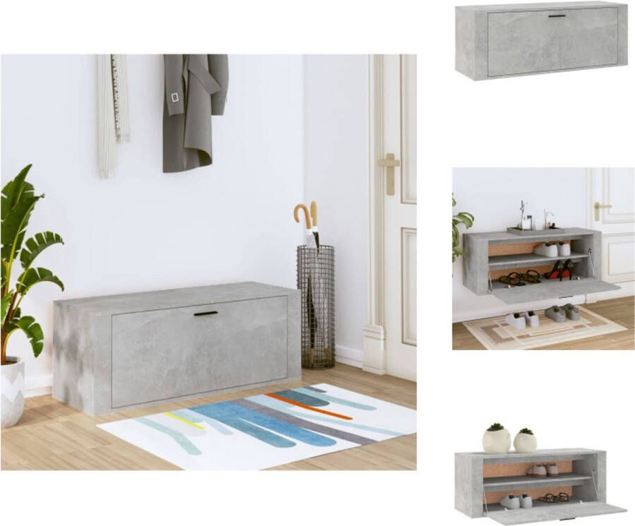 VidaXL Wandschoenenkast Wandschoenenkasten Wandkast Voor Schoenen Schoenenkast Wand Wandschoenenkast 100x35x38 cm bewerkt hout betongrijs - Foto 2