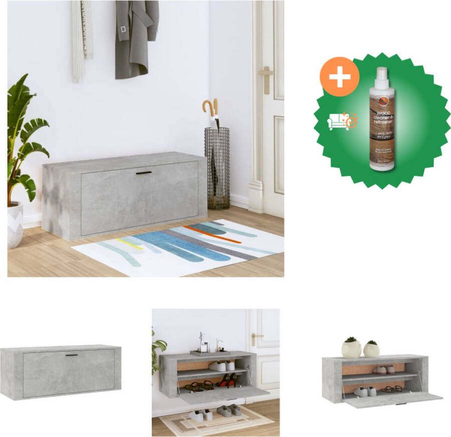 VidaXL Wandschoenenkast 100x35x38 cm bewerkt hout betongrijs Schoenenkast Inclusief Houtreiniger en verfrisser