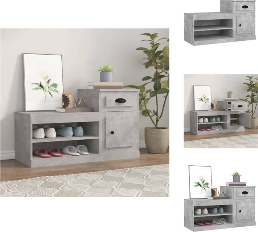 VidaXL Schoenenrek Schoenenrekken Opbergrek Voor Schoenen Schoenenstellage Schoenenkast 100x42x60 cm bewerkt hout betongrijs - Foto 2