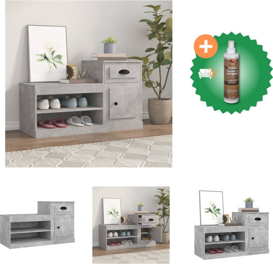 VidaXL Schoenenkast Betongrijs 100 x 42 x 60 cm Duurzaam hout Hoge en lage kast Schoenenkast Inclusief Houtreiniger en verfrisser
