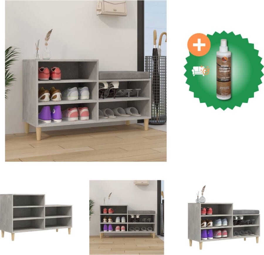 VidaXL Schoenenkast Betongrijs 102 x 36 x 60 cm Duurzaam hout Metalen poten Voldoende opbergruimte Flexibele installatie Schoenenkast Inclusief Houtreiniger en verfrisser - Foto 2