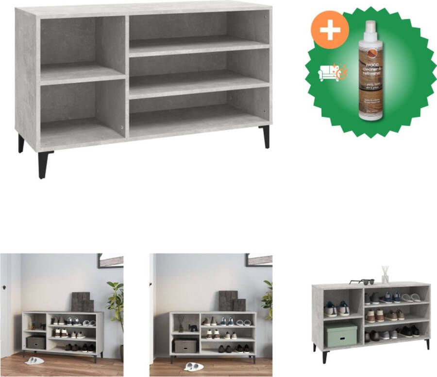 VidaXL Schoenenkast 102x36x60 cm bewerkt hout betongrijs Schoenenkast Inclusief Houtreiniger en verfrisser