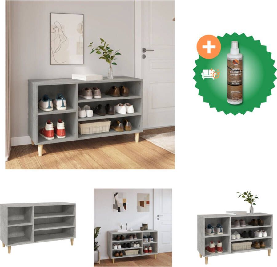 VidaXL Schoenenkast Betongrijs 102 x 36 x 60 cm Duurzaam hout Metalen poten Voldoende opbergruimte Flexibele installatie Schoenenkast Inclusief Houtreiniger en verfrisser