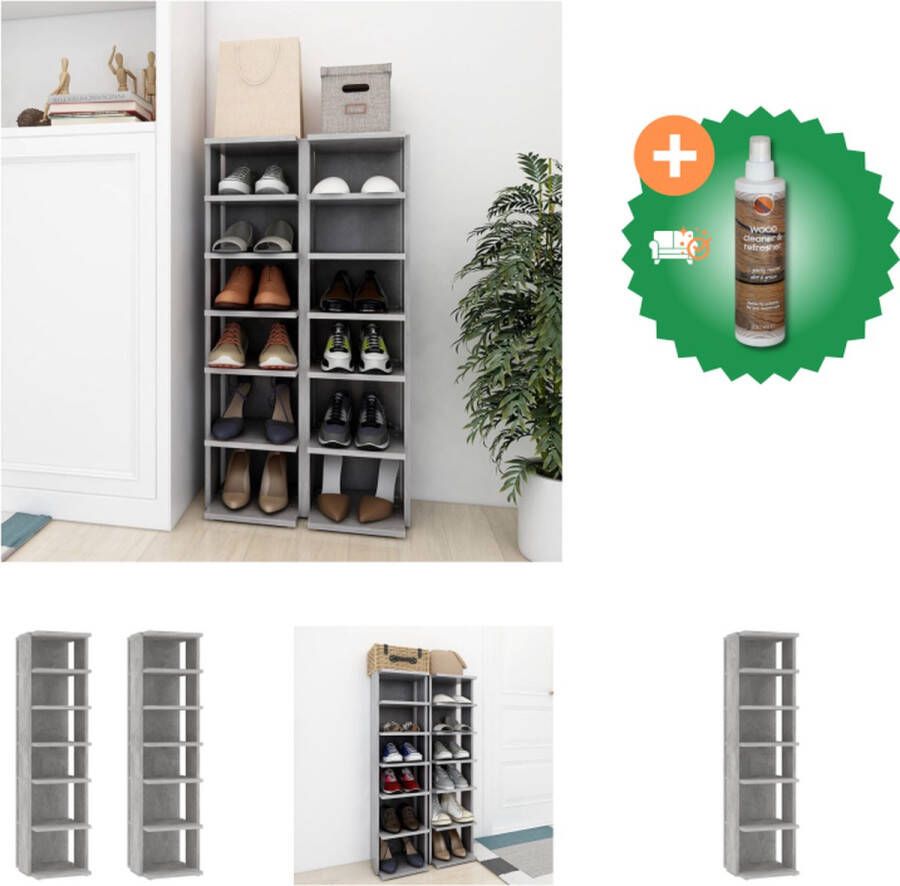 VidaXL Schoenenkast Betongrijs 27.5x27x102 cm (LxBxH) Bewerkt hout 6 schappen Schoenenkast Inclusief Houtreiniger en verfrisser