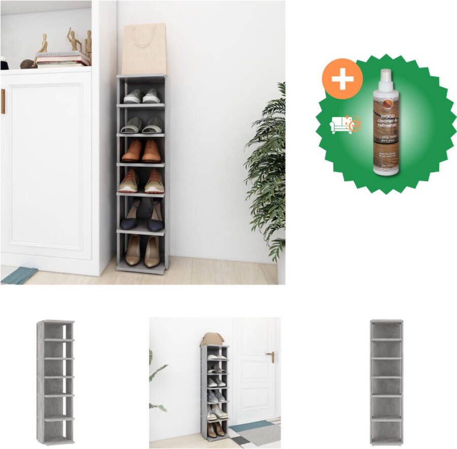 VidaXL Schoenenkast Betongrijs 27.5x27x102cm Bewerkt Hout 6 Schappen Schoenenkast Inclusief Houtreiniger en verfrisser