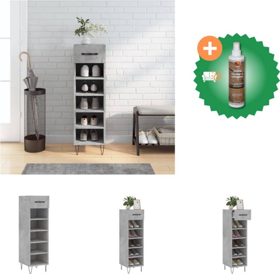 VidaXL Schoenenkast betongrijs 30 x 35 x 105 cm Duurzaam hout Voldoende opbergruimte Stabiel blad Praktisch ontwerp Kast Inclusief Houtreiniger en verfrisser - Foto 2