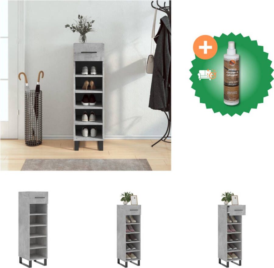 VidaXL Schoenenkast betongrijs 30 x 35 x 105 cm Duurzaam hout Voldoende opbergruimte Stabiel blad Praktisch ontwerp Kast Inclusief Houtreiniger en verfrisser