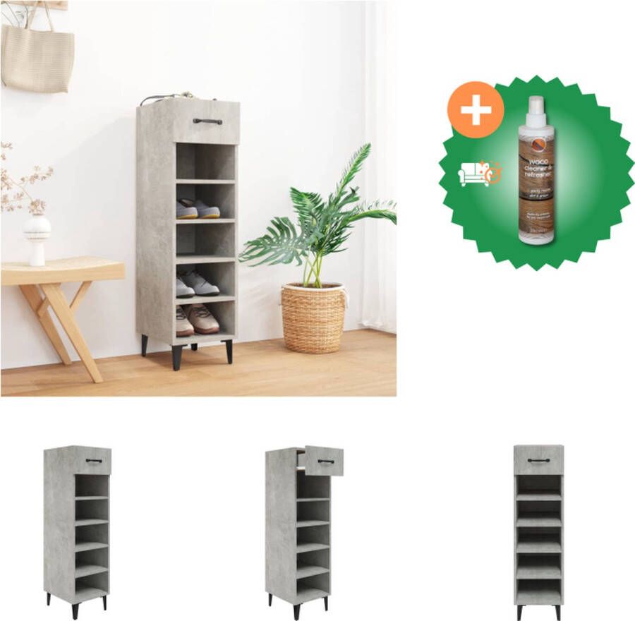 VidaXL Schoenenkast Betongrijs 30 x 35 x 105 cm Metalen poten Schoenenkast Inclusief Houtreiniger en verfrisser