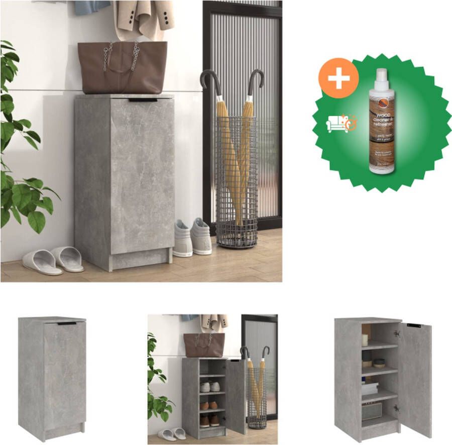 VidaXL Schoenenkast Betongrijs 30 x 35 x 70 cm Stevig hout Met deur en schappen Schoenenkast Inclusief Houtreiniger en verfrisser