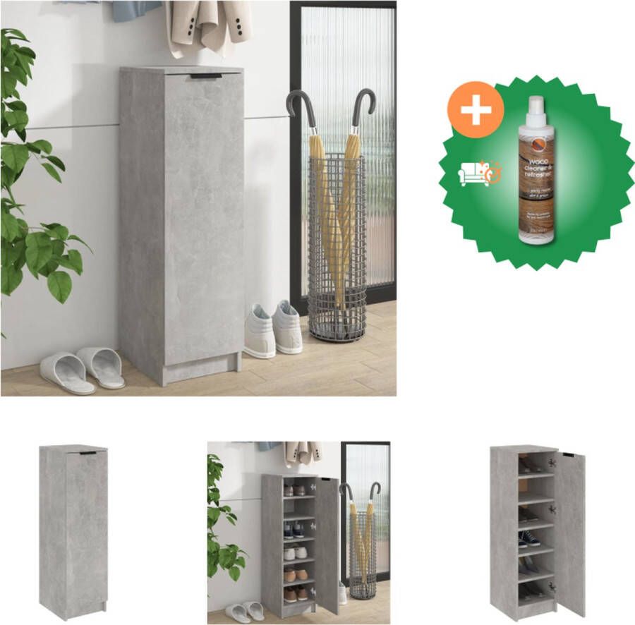 VidaXL Schoenenkast 30x35x100 cm bewerkt hout betongrijs Schoenenkast Inclusief Houtreiniger en verfrisser