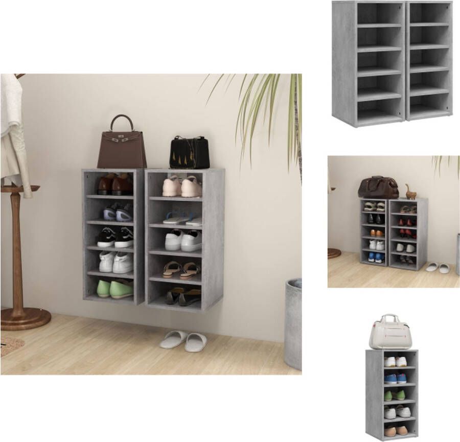 VidaXL Schoenenkast Schoenenkasten Schoenenopbergers Schoenenkasten 2 st 31 5x35x70 cm bewerkt hout betongrijs - Foto 2