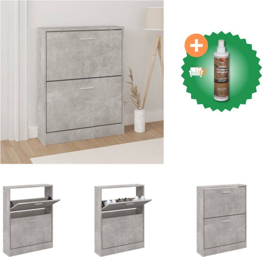 VidaXL Schoenenkast Betongrijs 59 x 17 x 81 cm Duurzaam materiaal Schoenenkast Inclusief Houtreiniger en verfrisser