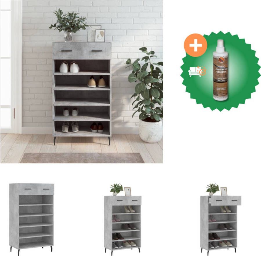 VidaXL Schoenenkast Betongrijs 60 x 35 x 105 cm Duurzaam bewerkt hout Genoeg opbergruimte Stabiel blad Praktisch ontwerp Kast Inclusief Houtreiniger en verfrisser - Foto 2