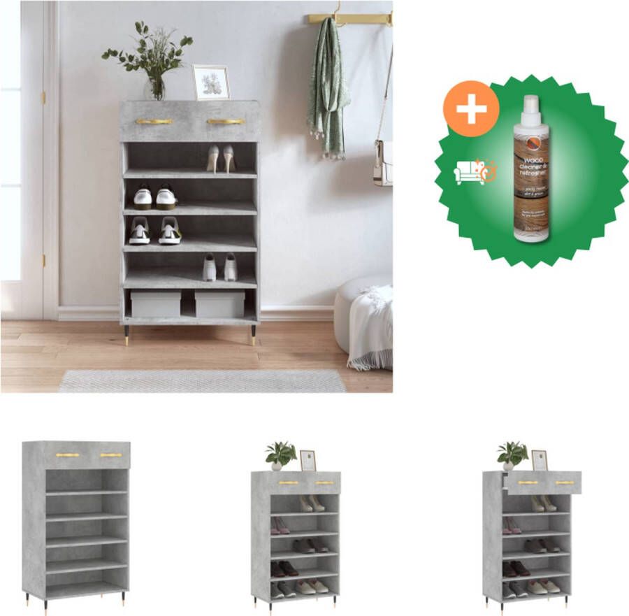 VidaXL Schoenenkast Betongrijs 60 x 35 x 105 cm Duurzaam bewerkt hout Genoeg opbergruimte Stabiel blad Praktisch ontwerp Kast Inclusief Houtreiniger en verfrisser