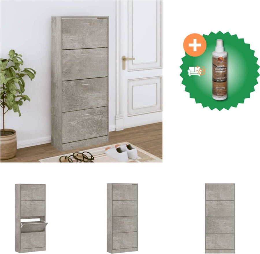 VidaXL Schoenenkast Betongrijs 63 x 24 x 147 cm 4 laden Duurzaam hout Wandmontage vereist Schoenenkast Inclusief Houtreiniger en verfrisser