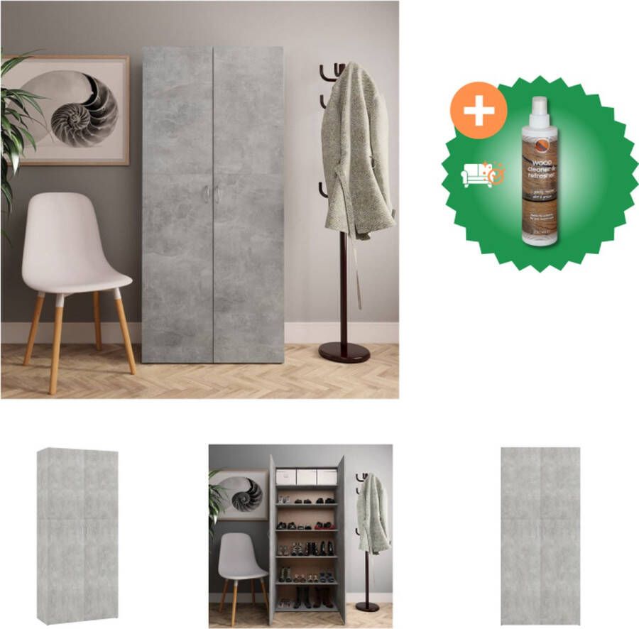VidaXL Schoenenkast Betongrijs 80 x 35.5 x 180 cm Met 2 deuren en 6 schappen Schoenenkast Inclusief Houtreiniger en verfrisser
