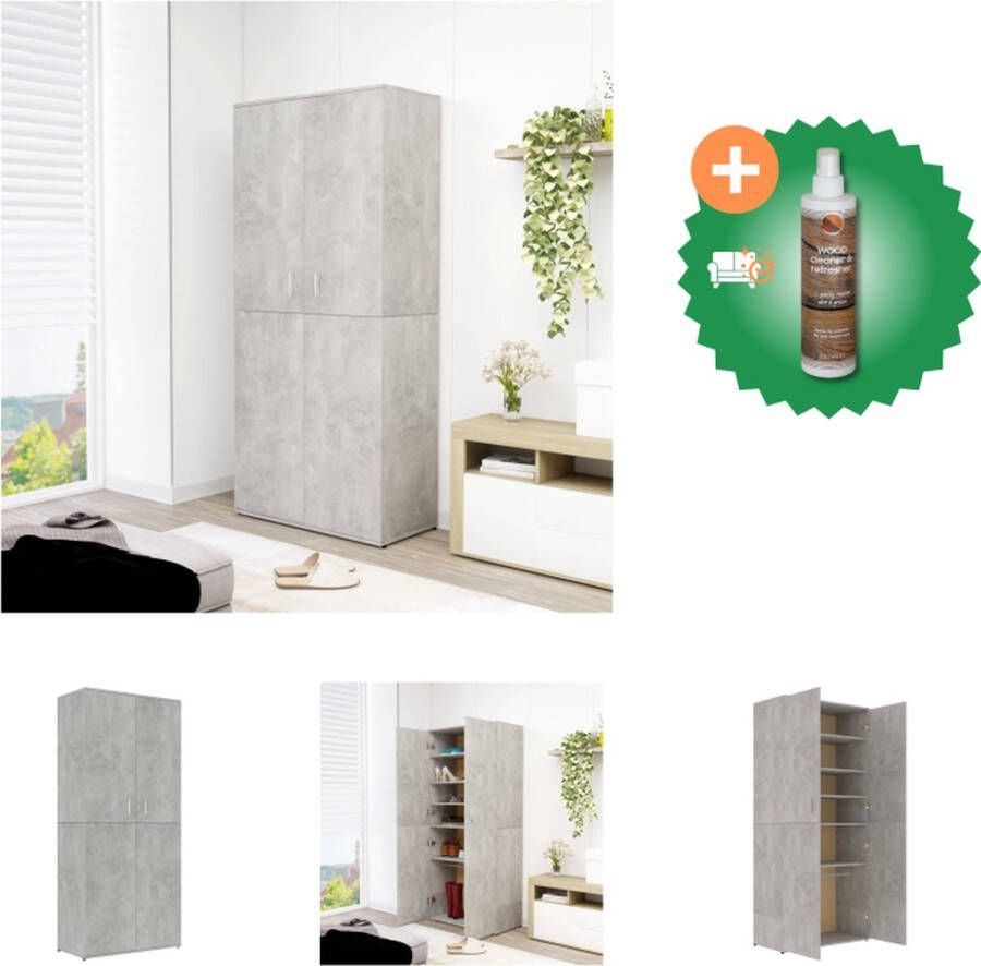 VidaXL Schoenenkast Betongrijs 80 x 39 x 178 cm Met 2 deuren 6 schappen Montage vereist Schoenenkast Inclusief Houtreiniger en verfrisser