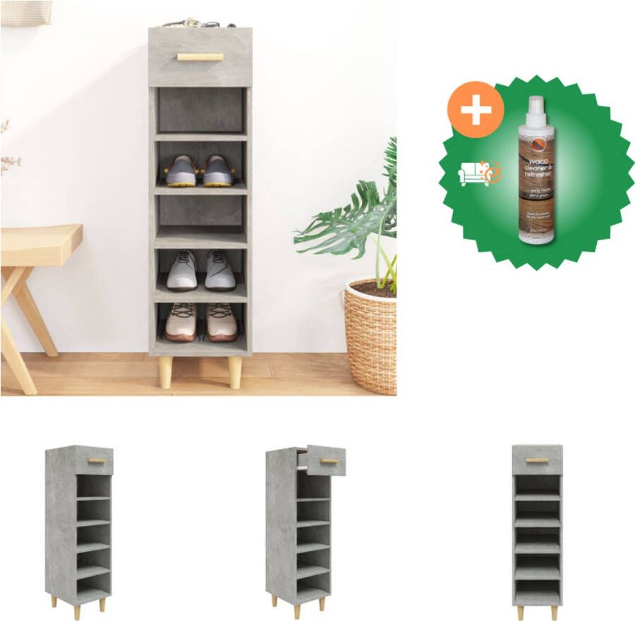 VidaXL Schoenenkast Betongrijs Hout 30x35x105 cm Ruimtebesparend Schoenenkast Inclusief Houtreiniger en verfrisser