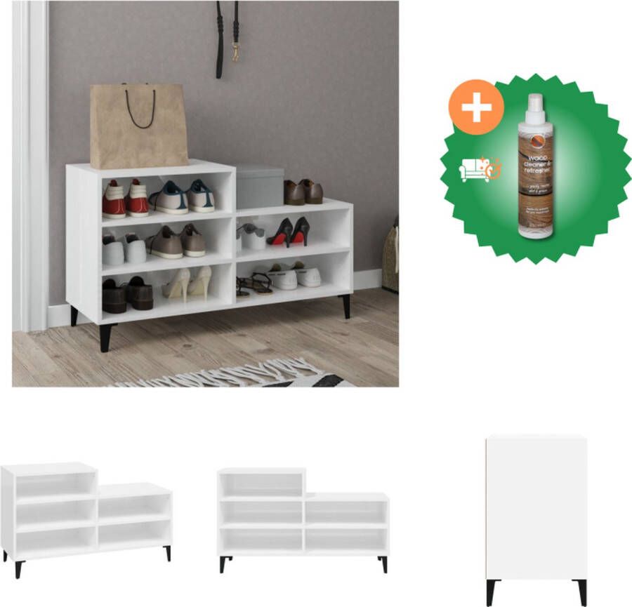 VidaXL Schoenenkast Elegante opbergruimte van bewerkt hout Stabiel en vochtbestendig 5 vakken Hoogglans wit 102 x 36 x 60 cm Wandmontage vereist Schoenenkast Inclusief Houtreiniger en verfrisser - Foto 4