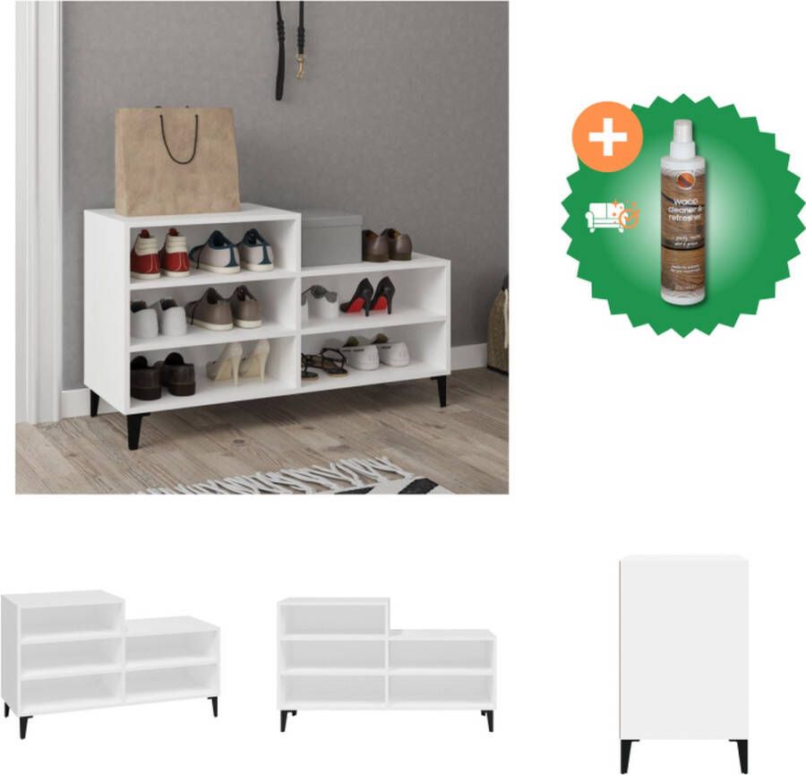 VidaXL Schoenenkast 102x36x60 cm bewerkt hout wit Schoenenkast Inclusief Houtreiniger en verfrisser