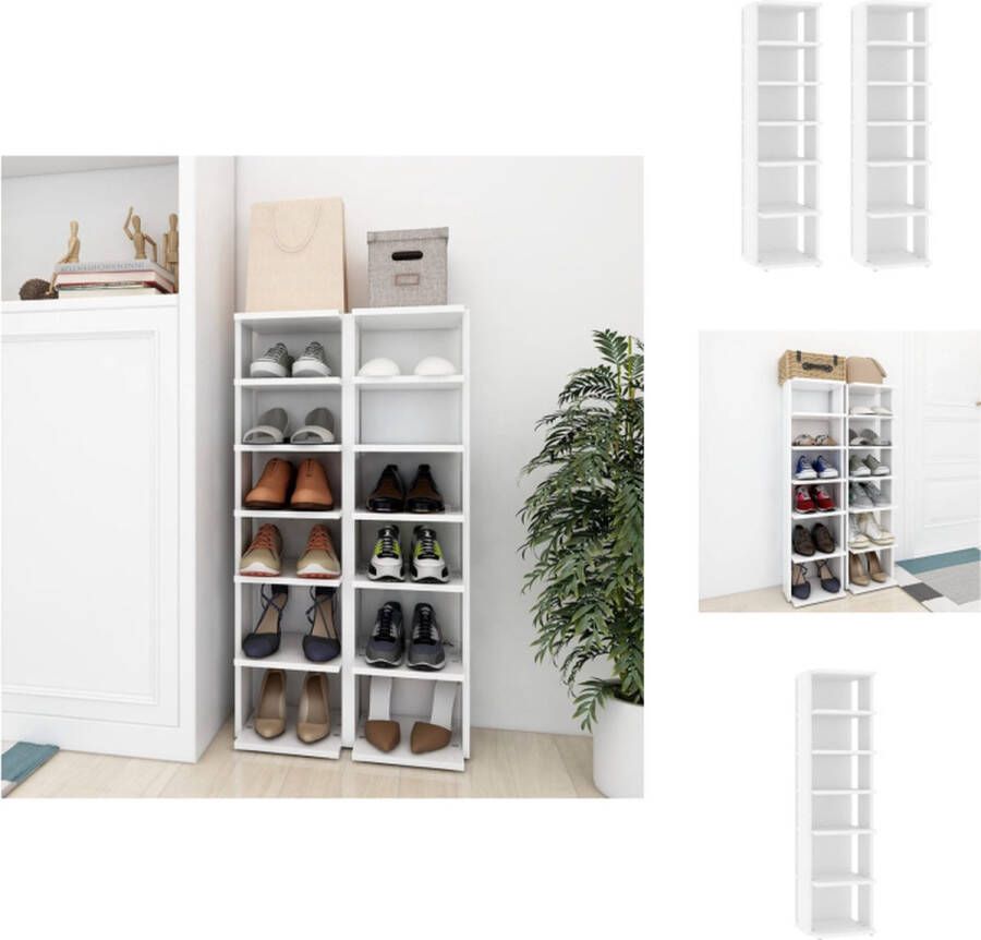 The Living Store Schoenenkast Bewerkt hout 27.5 x 27 x 102 cm 6 schappen Wit Schoenenkast Schoenuitlegers Bergruimte Organisatie Opslag - Foto 2