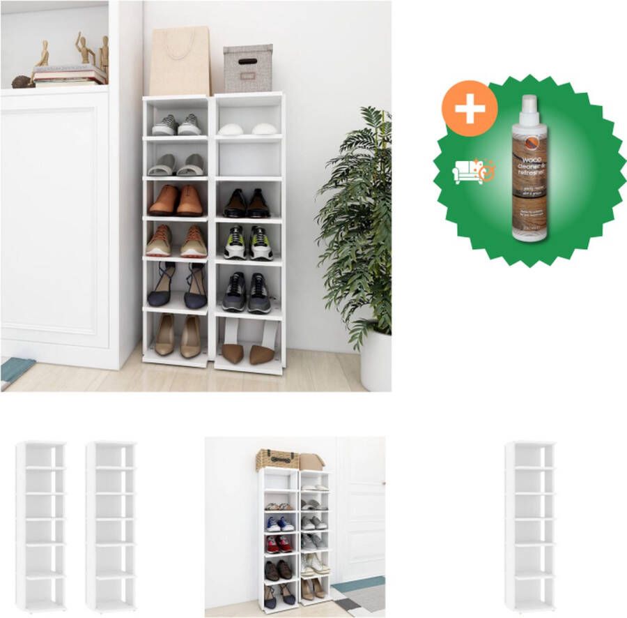 VidaXL Schoenenkast Bewerkt hout 27.5 x 27 x 102 cm 6 schappen Wit Schoenenkast Inclusief Houtreiniger en verfrisser