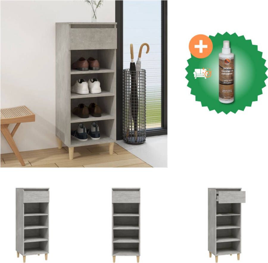 VidaXL Schoenenkast bewerkt hout 40 x 36 x 105 cm betongrijs Schoenenkast Inclusief Houtreiniger en verfrisser