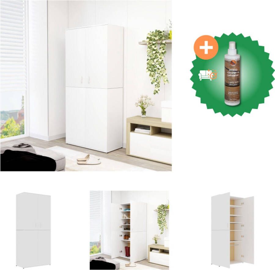 VidaXL Schoenenkast 80x39x178 cm bewerkt hout wit Schoenenkast Inclusief Houtreiniger en verfrisser