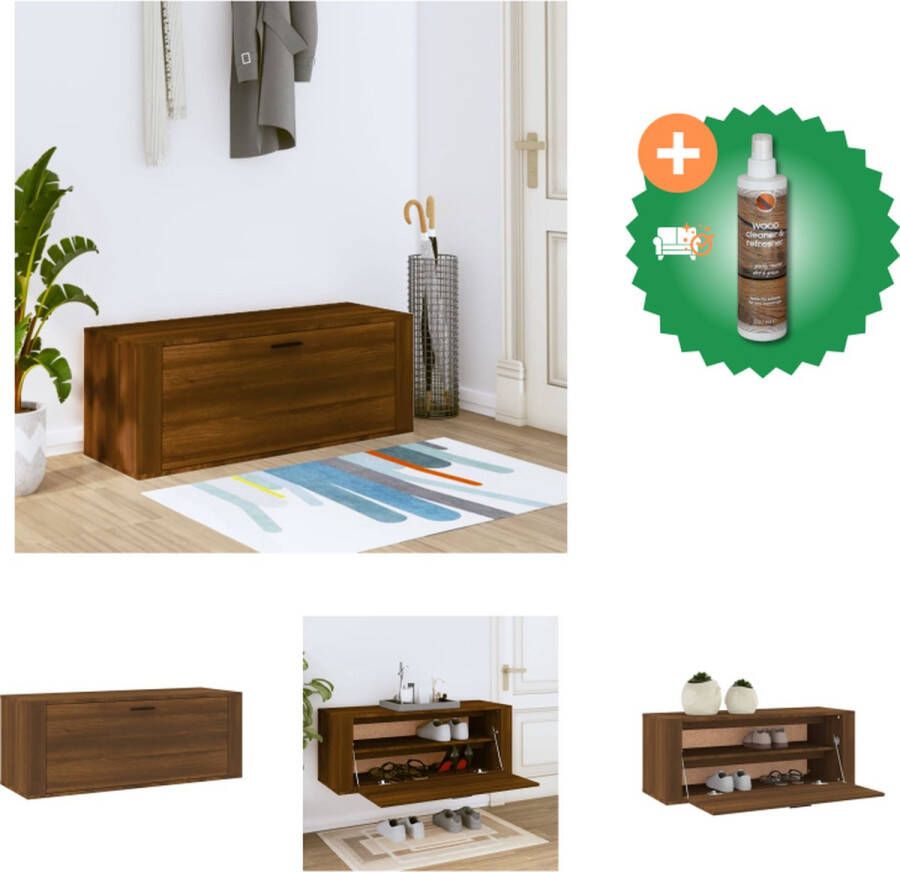 VidaXL Schoenenkast wandgemonteerd 100x35x38cm bewerkt hout bruineiken Schoenenkast Inclusief Houtreiniger en verfrisser