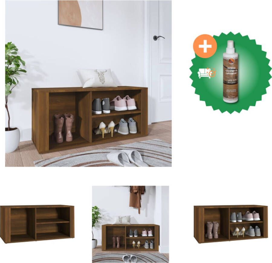 VidaXL Schoenenkast 100x35x45 cm bewerkt hout bruineikenkleurig Schoenenkast Inclusief Houtreiniger en verfrisser