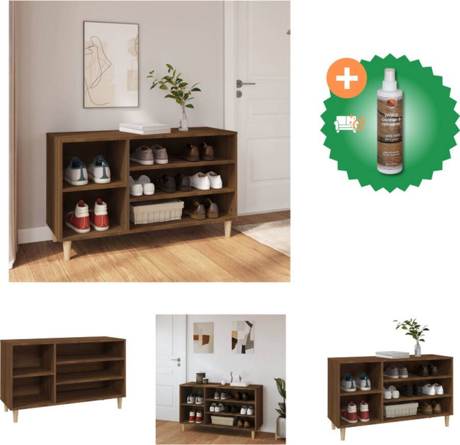 VidaXL Schoenenkast Bruineiken 102 x 36 x 60 cm Duurzaam Houten poten Voldoende opbergruimte Flexibele installatie Wandmontage vereist Inclusief montagehandleiding Schoenenkast Inclusief Houtreiniger en verfrisser - Foto 3