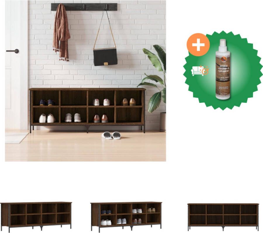 VidaXL Schoenenkast bruineiken 131 x 35 x 50 cm duurzaam hout stabiel frame Schoenenkast Inclusief Houtreiniger en verfrisser