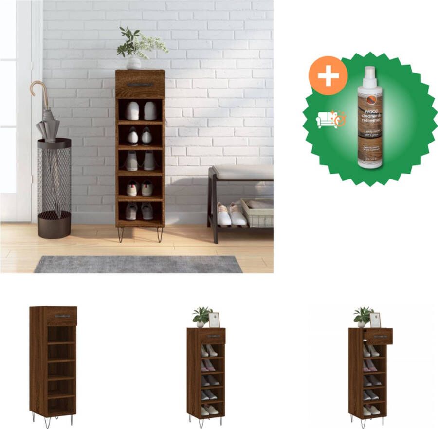 VidaXL Schoenenkast Bruineiken 30x35x105 cm Duurzaam materiaal en voldoende opbergruimte Kast Inclusief Houtreiniger en verfrisser