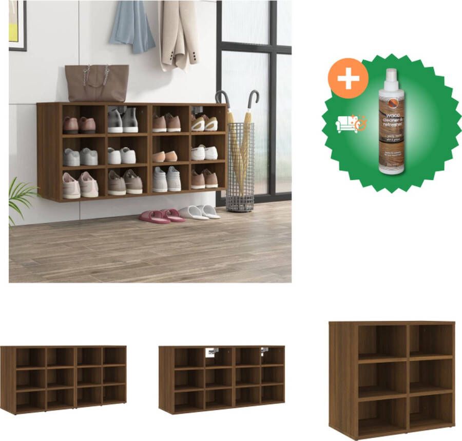 VidaXL Schoenenkast Bruineiken 52.5 x 30 x 50 cm Stevig en praktisch Kast Inclusief Houtreiniger en verfrisser