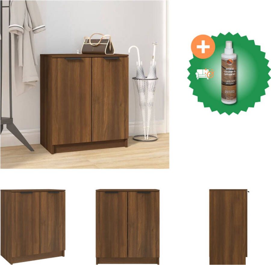 VidaXL Schoenenkast 59x35x70 cm bewerkt hout bruineikenkleurig Schoenenkast Inclusief Houtreiniger en verfrisser