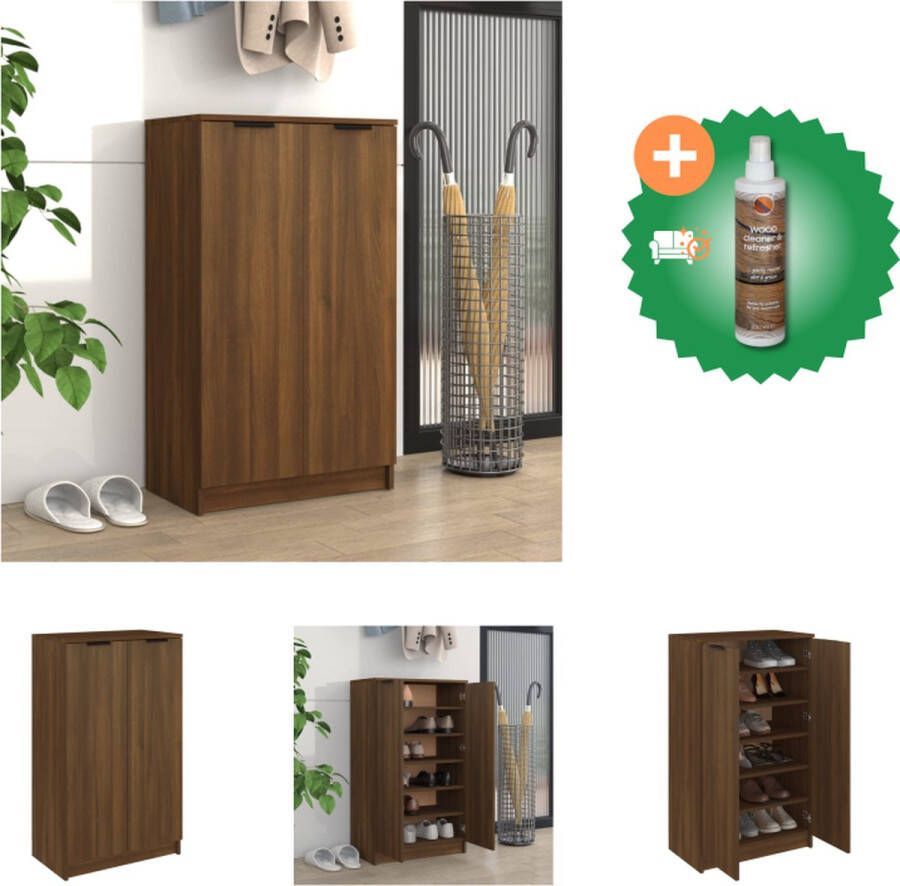 VidaXL Schoenenkast 59x35x100 cm bewerkt hout bruineikenkleurig Schoenenkast Inclusief Houtreiniger en verfrisser