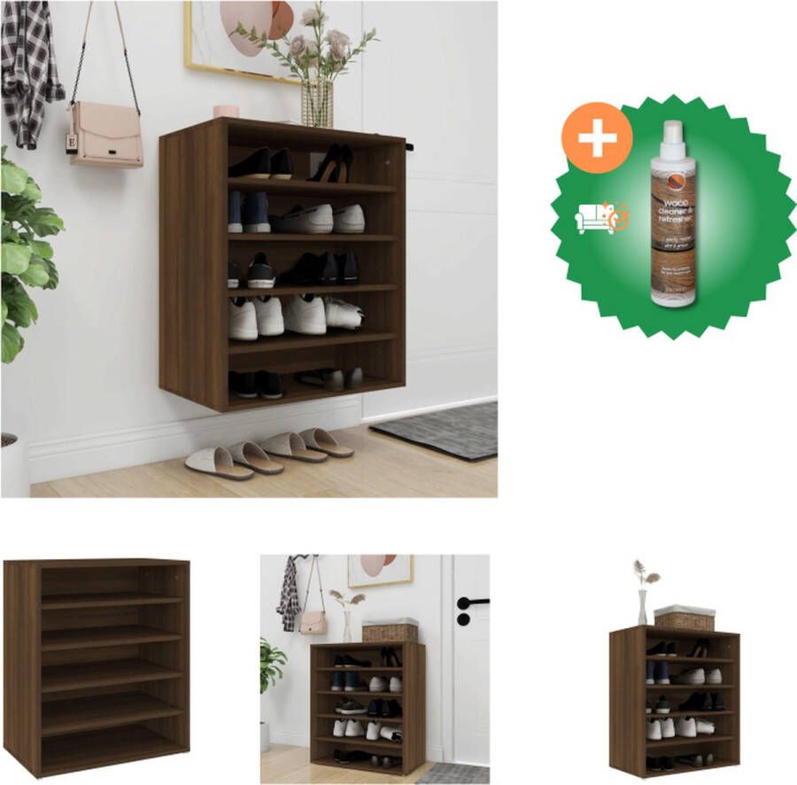 VidaXL schoenenkast bruineiken 60 x 35 x 70 cm (B x D x H) bewerkt hout Schoenenkast Inclusief Houtreiniger en verfrisser
