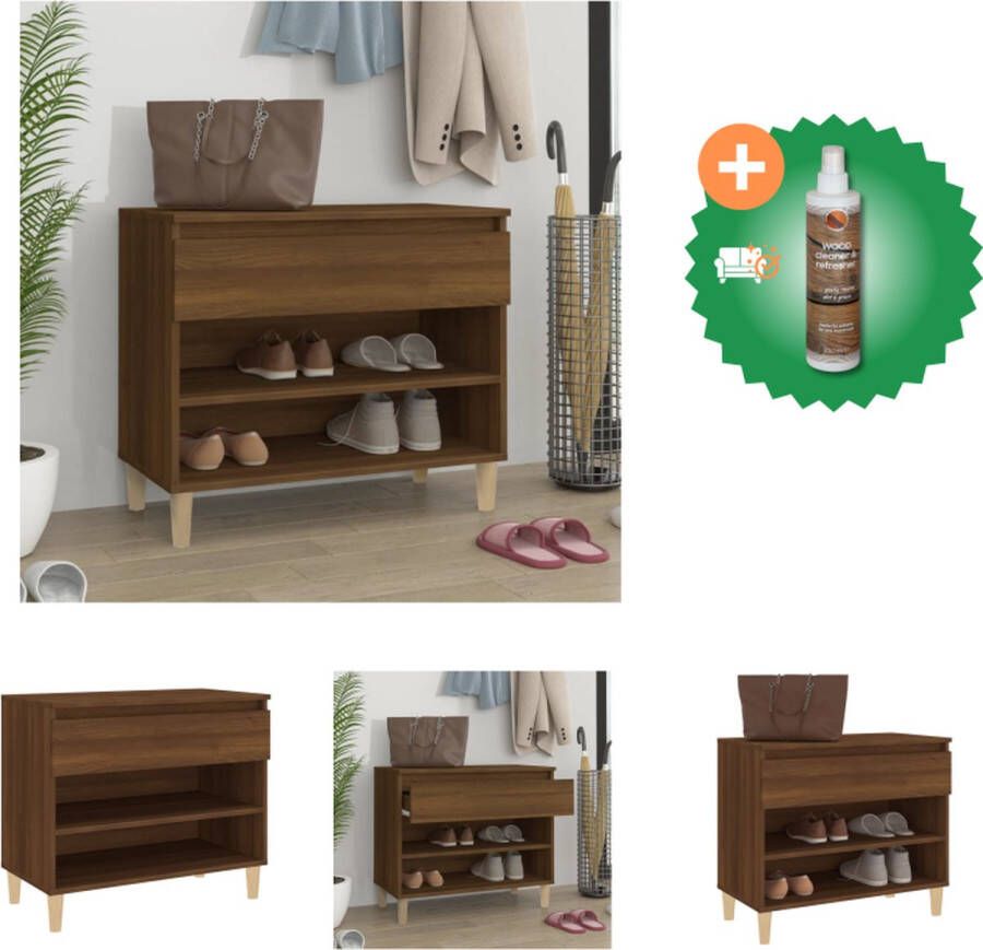 VidaXL Schoenenkast Bruineiken 70 x 36 x 60 cm Bewerkt hout Opbergruimte Stabiel Schoenenkast Inclusief Houtreiniger en verfrisser